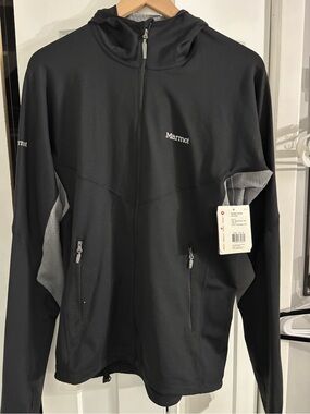 Marmot Men’s Black Hooded Softshell Jacket with Gray Panels